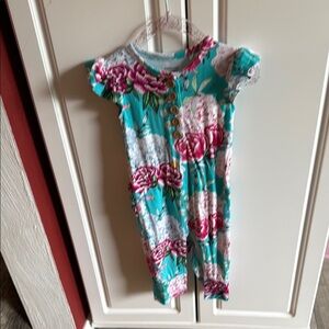 Posh Peanut Teal and Pink Floral Romper